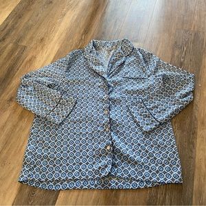 Aerie Pajama Sleep Shirt Womens Sz XL Button Front Blue Long Sleeves Lounge
